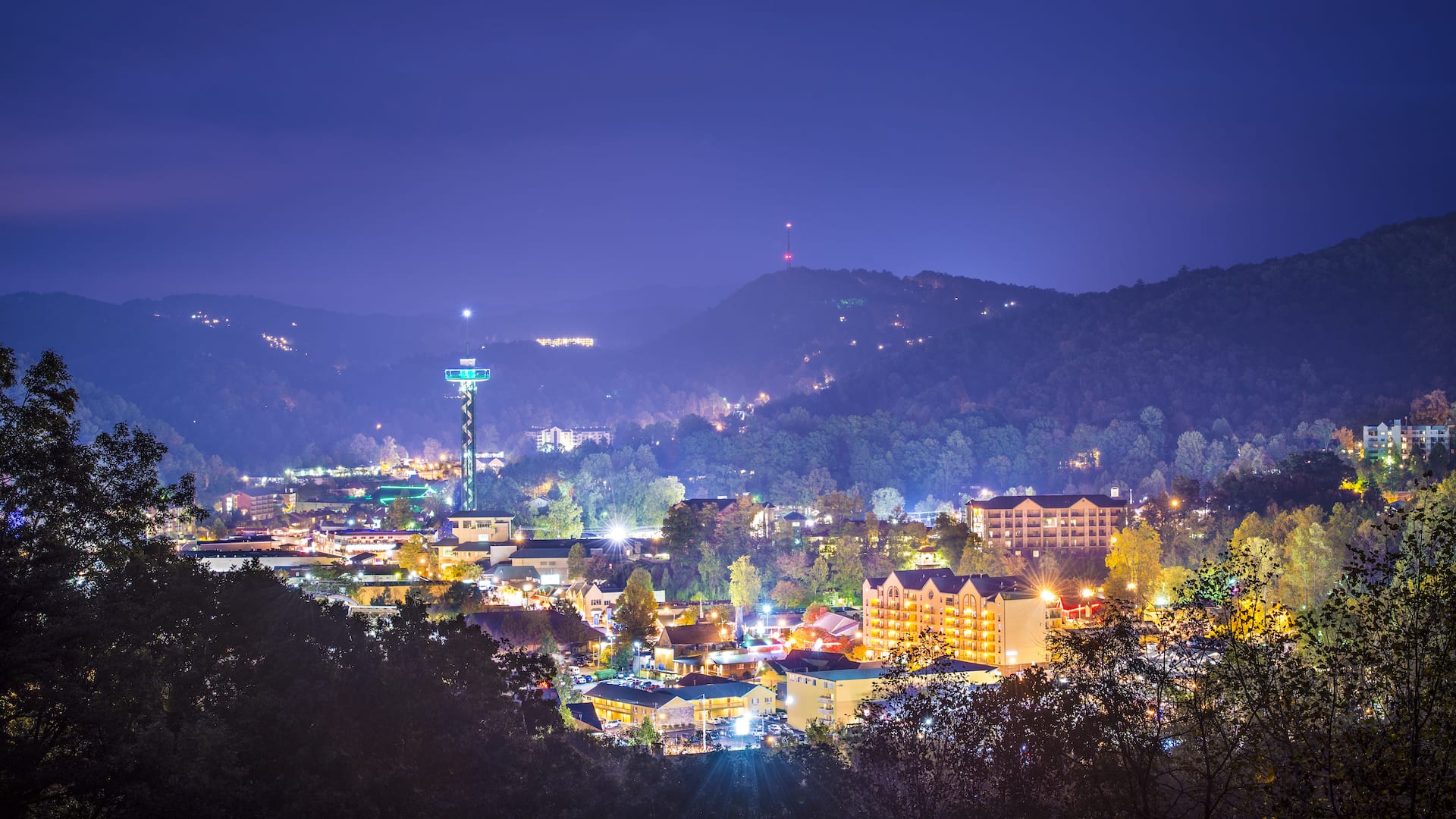 Gatlinburg TN lit up at night