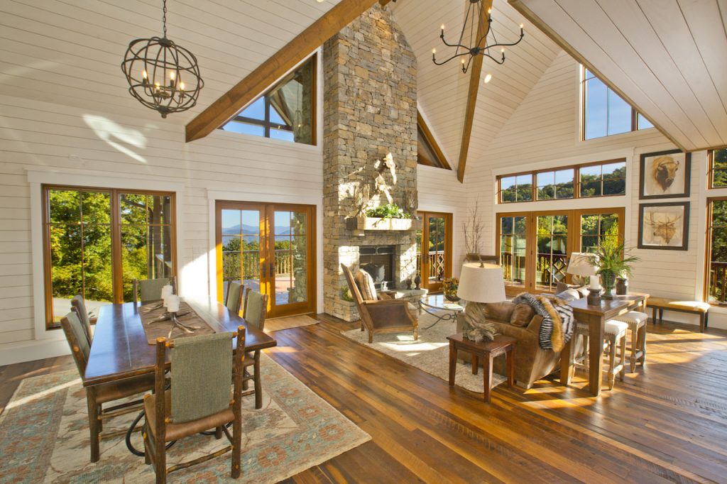 open concept mountain home with large windows
